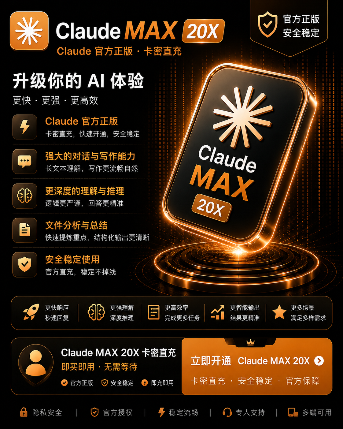 Claude MAX 20X 月卡|IOS官方正规充值 【秒冲】【质保30天】