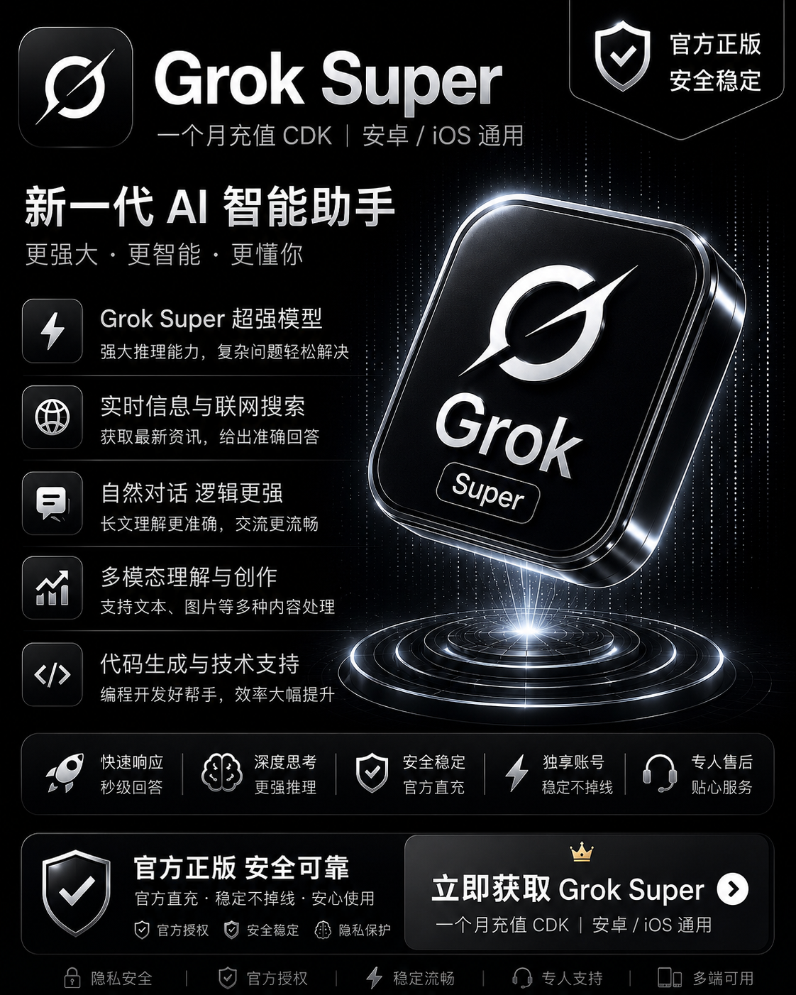 Grok 30美金 月卡|旧版订阅 IOS官方正规充值【质保订阅】
